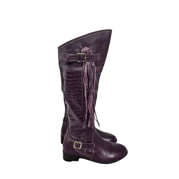 June Ambrose Purple Leather Fringed Embossed High Western Equestrian Boots 9 EUC - Picture 7 of 12